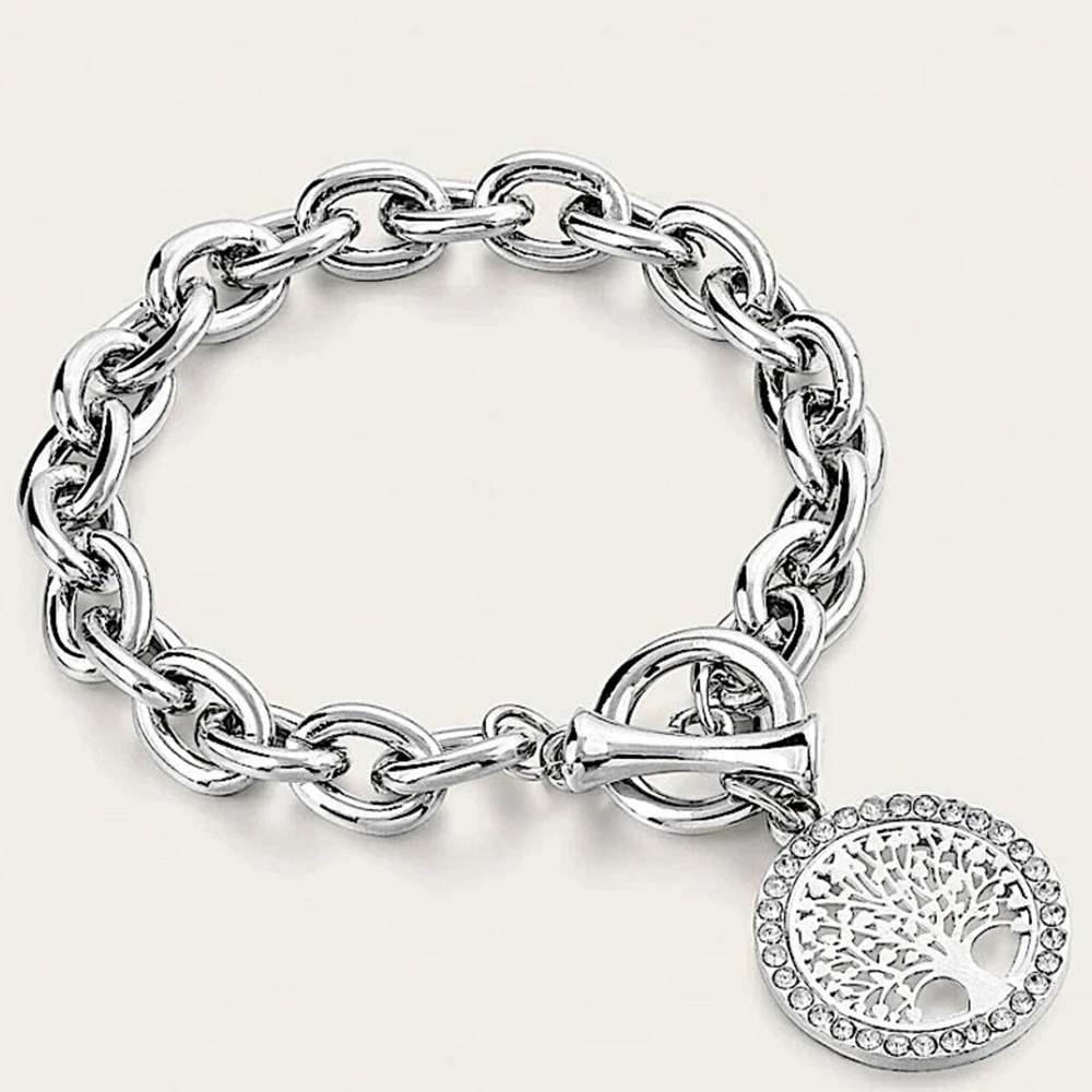 Silver Tree Of Life Chain Link Bracelet
